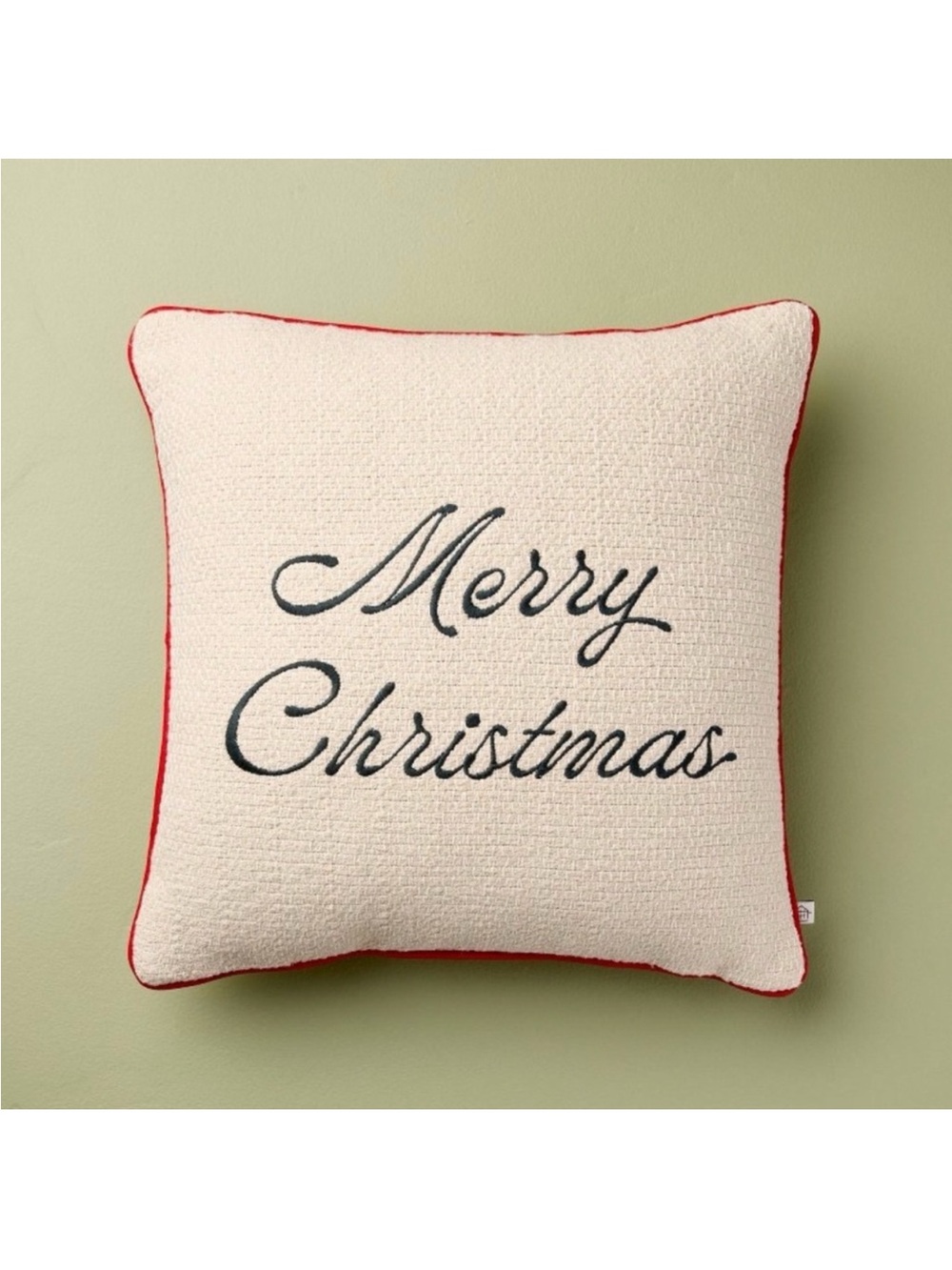 16x16 Merry Christmas Square Toss Pillow Cream Red Trim Hearth & Hand NEW